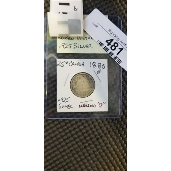 1880 H 25 CENT SILVER QUEEN VICTORIA .925 SILVER