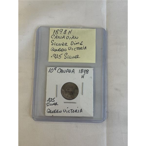 1898 H CANADIAN SILVER DIME QUEEN VICTORIA .925 SILVER
