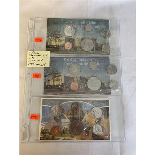 3 ROYAL CANADIAN MINT COIN SETS 1974, 1975, 1976