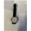 Image 1 : NEW GOLD PLATED W/ STAINLESS STEEL BACK QUARTZ WATCH, WORKING, BLACK LEATHER BRACELET