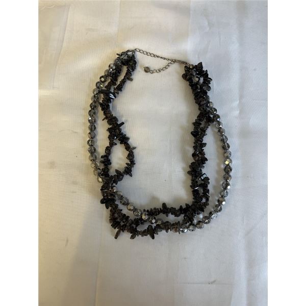 TRIPLE STRAND NATURAL SMOKEY TOPAZ QUARTZ AND CRYSTAL BEADS NECKLACE