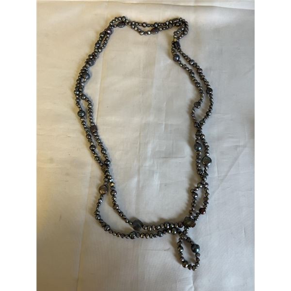 TRIPLE LENGTH GENUINE BLACK PEARLS NECKLACE EXTRA LENGTH 70" LONG
