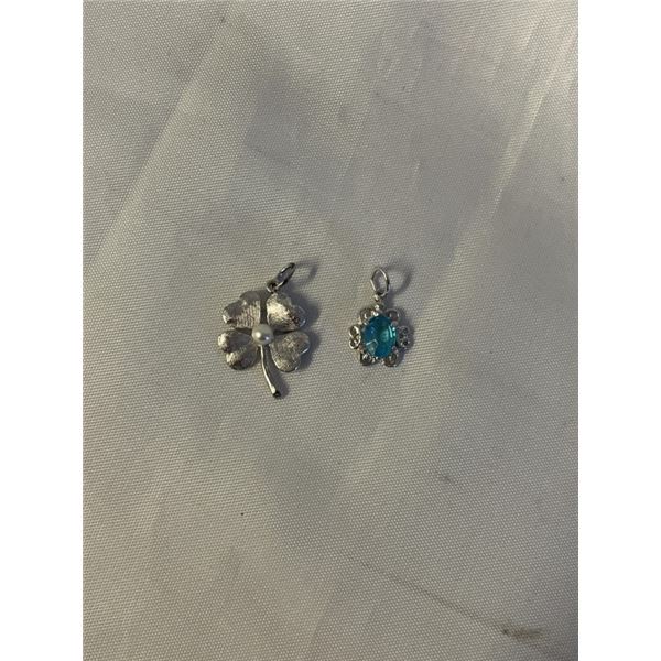 2 1960'S STERLING SILVER W/ PEARL AND BLUE TOPAZ QUARTZ STONES PENDANTS