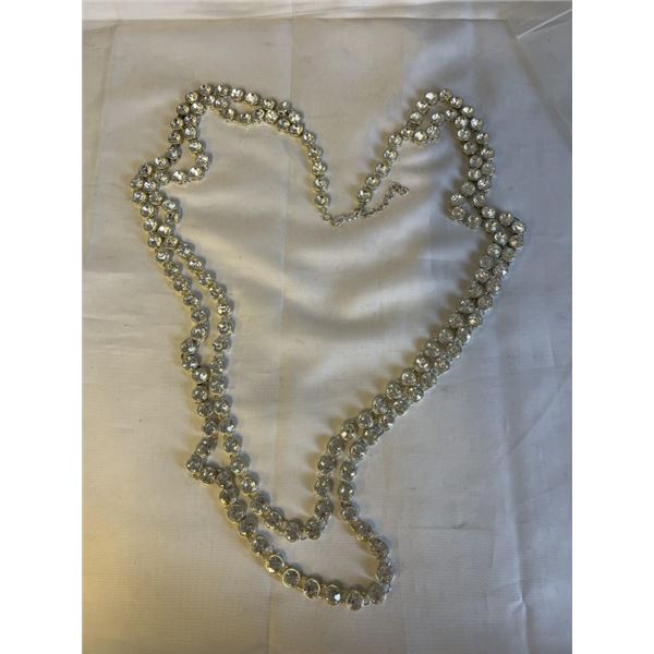 EXTREME LENGTH AND HEAVY SILVER PLATED W/ RHINESTONES NECKLACE