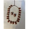 Image 1 : VINTAGE COPPER W/ ENAMEL NECKLACE AND PAIR OF EARRINGS MARKED MATTISSE