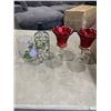 Image 1 : SET OF 4 GLASS GOBLETS W/ HEART SHAPE, HAND PAINTED STEMLESS WINE GLASSES AND SOAP/ LOTION DISPENSER