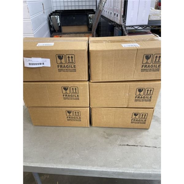 6 CASES OF NEW 2OZ SMALL CLEAR GLASS BOTTLES WITH LIDS AND 3 FUNNELS, 24 PER BOX