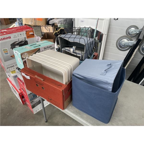 BOX OF VARIOUS STORAGE BINS AND BASKETS
