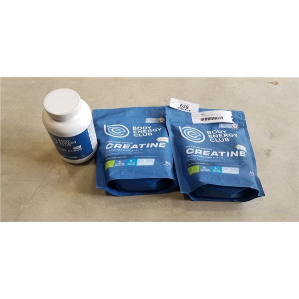 LOT OF NEW BODY ENERGY CLUB SUPPLEMENTS CREATINE POWDER AND CREATINE CHEWS