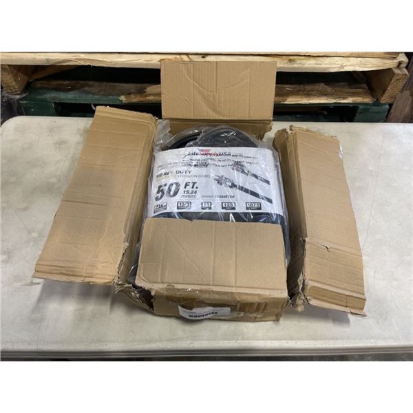 AS NEW 50FT BLACK  INDOOR OUTDOOR HEAVY DUTY LIGHTED 3 WIRE GROUNDED EXTENSION CORD 10AWG