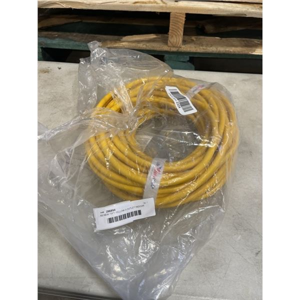 AS NEW 75FT YELLOW 3 OUTLET INDOOR OUTDOOR HEAVY DUTY LIGHTED 3 WIRE GROUNDED EXTENSION CORD 12AWG