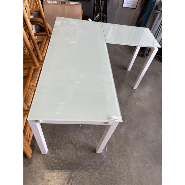 MODERN WHITE AND GLASS TWO PIECE L-SHAPE DESK