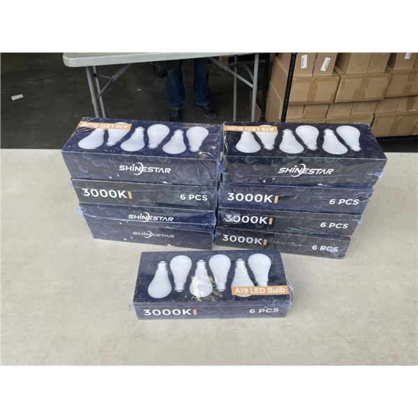 9 NEW PACKS OF A19 LED LIGHT BULBS, 6 PER PACK