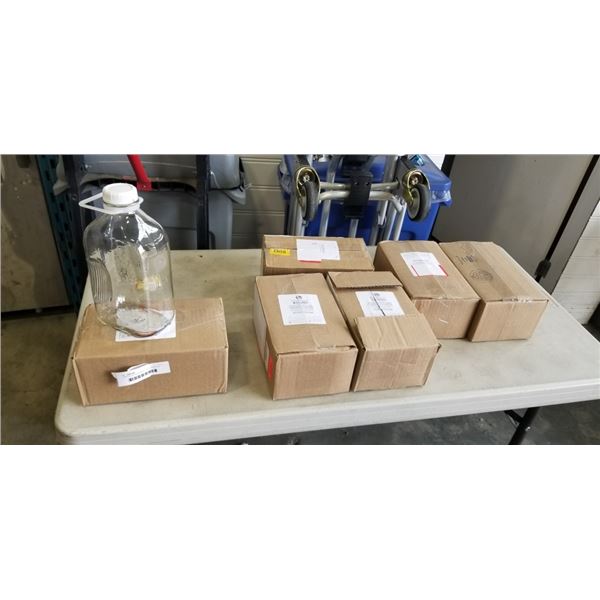 7 NEW 64 OZ GLASS MILK JUGS WITH LID AND POUR SPOUTS