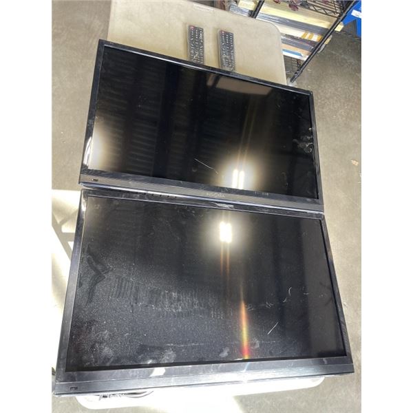 2 INSIGNIA HDTVS BOTH WORKING WITH POWER CORDS AND 2 REMOTES