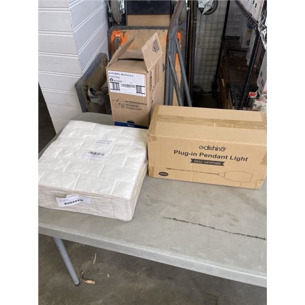 NEW SET OF FLOOR REGISTER COVERS, PACK OF STICK ON 'BRICK' TILES AND PLUG IN PENDANT LIGHT