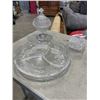 Image 1 : 3 PART VINTAGE SANGO VICTORIA & BEALE "FORBIDDEN FRUIT" FROSTED GLASS DIVIDED SERVING PLATTER AND 2 