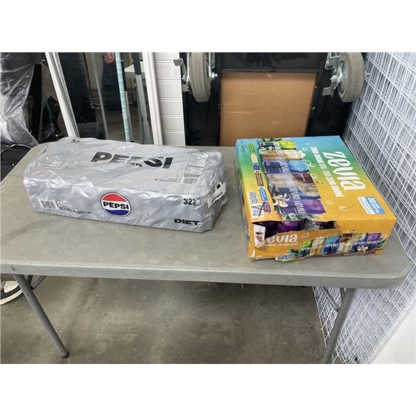 FLAT OF ZEVIA AND PEPSI SODA - SOME MISSING CANS