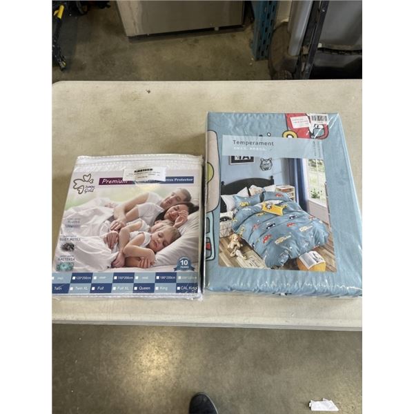 NEW TWIN SIZE DUVET OCVER AND MATTRESS PROTECTOR