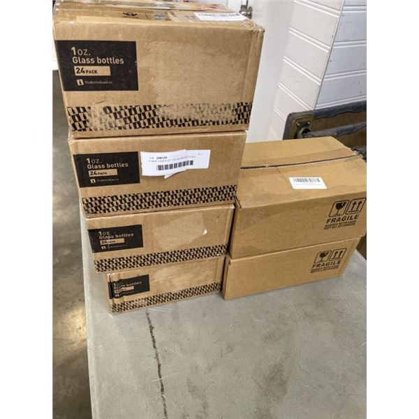 4 NEW CASES OF 1OZ GLASS BOTTLES WITH DROPPER, 24 PER BOX AND 2 CASES OF NEW 2OZ SMALL CLEAR GLASS B