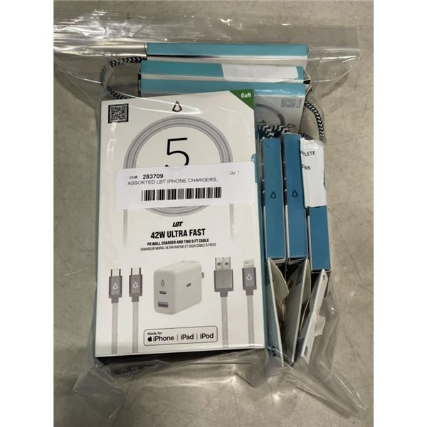 ASSORTED LBT IPHONE CHARGERS, ADPTORS CORDS ETC