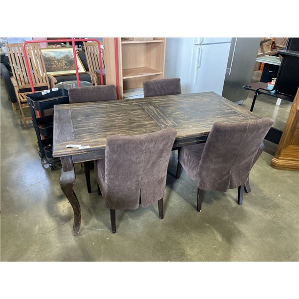 ANTIQUE RUSTIC PINE STAINED COUNTRY STYLE  DINNG TABLE AND 4 UPHOLSTERED CHAIRS