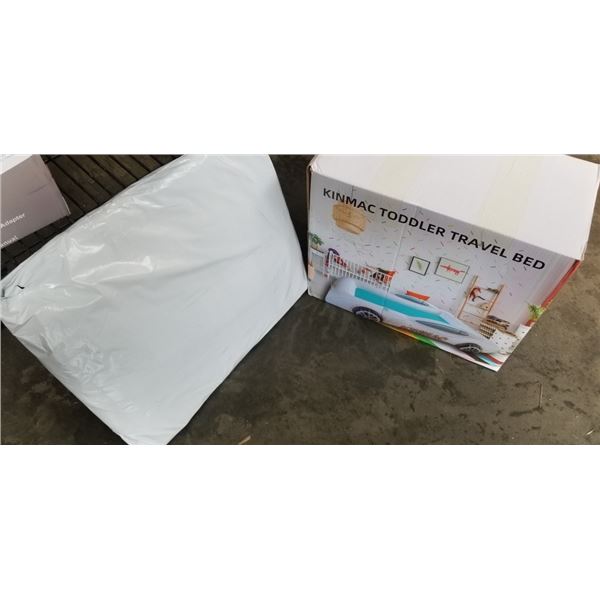 NEW INFLATABLE TODDLER RACE CAR AIR MATTRESS WITH ELECTRIC PUMP, AND NEW BACKPACK