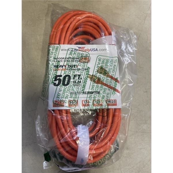 AS NEW 50FT ORANGE  INDOOR OUTDOOR HEAVY DUTY LIGHTED 3 WIRE GROUNDED EXTENSION CORD 16AWG