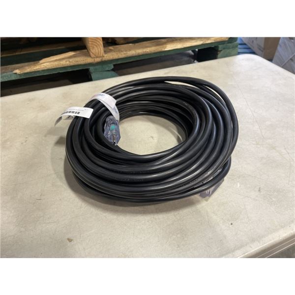 AS NEW 75FT BLACK  INDOOR OUTDOOR HEAVY DUTY LIGHTED 3 WIRE GROUNDED EXTENSION CORD 12AWG