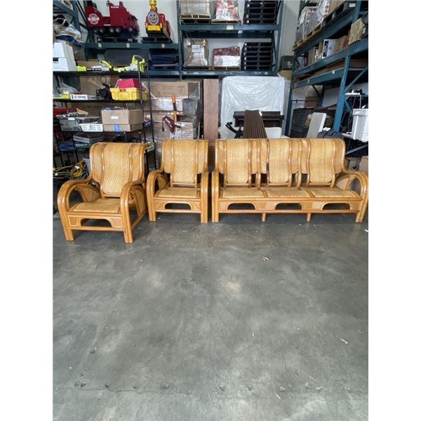 3 PIECE RATTAN SOFA SET, SOFA AND 2 CHAIRS