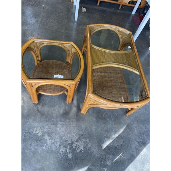 2 PIECEE RATTAN GLASS TOP COFFEE TABLE SET
