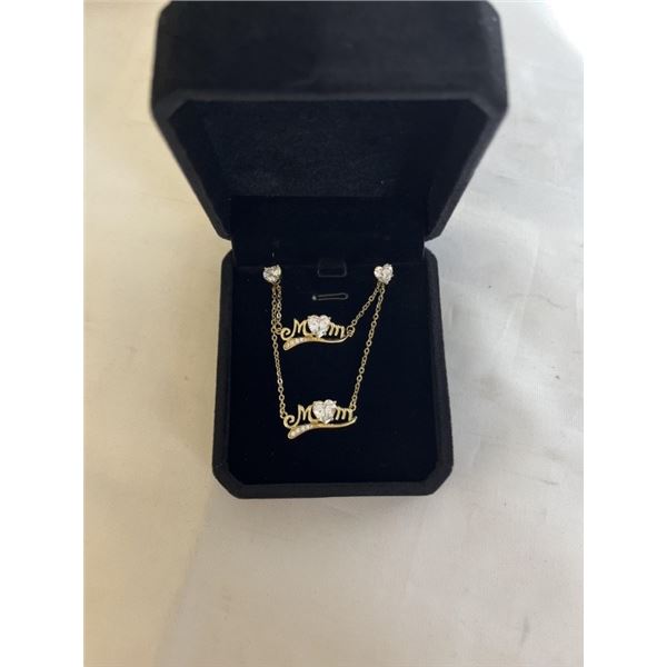 NEW 14K GOLD PLATED 1.0CT HEART CUT SIMULATED DIAMOND (CZ) 3 PIECE SET - NECKLACE, BRACELET AND STUD