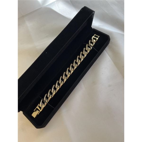 NEW 14K GOLD PLATED 14.0MM SIMULATED DIAMOND (CZ) ICED OUT CUBAN LINK BRACELET 8" LONG