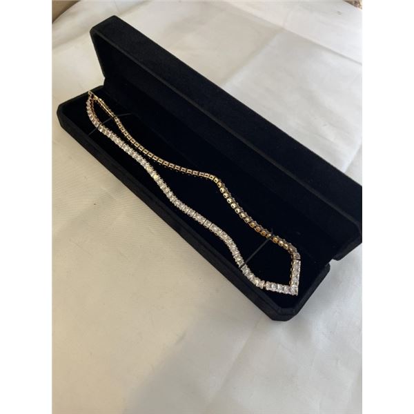 NEW 18K GOLD PLATED 4.0MM PRINCESS CUT SIMULATED DIAMOND (CZ) TENNIS NECKLACE 18" LONG