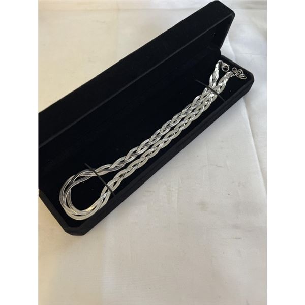 NEW PLATINUM PLATED 9.0MM TRIPLE TWISTED SERPENTINE NECKLACE 18-19" LONG