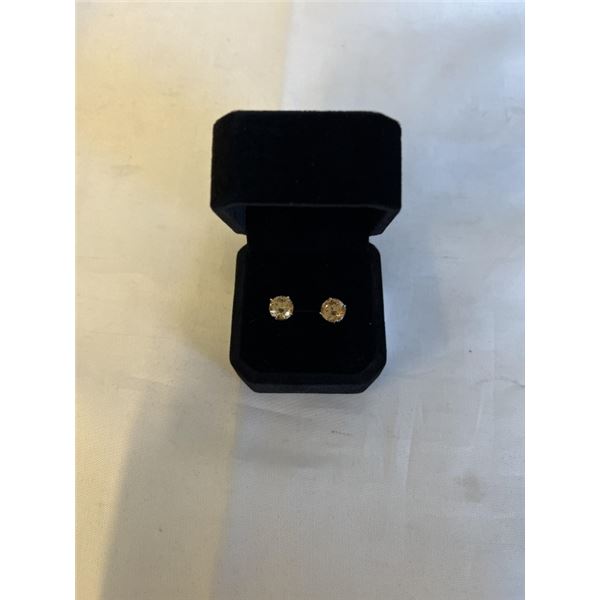 NEW PLATINUM PLATED 2.0CT CHAMPAGNE SIMULATED DIAMOND (CZ) STUD EARRINGS