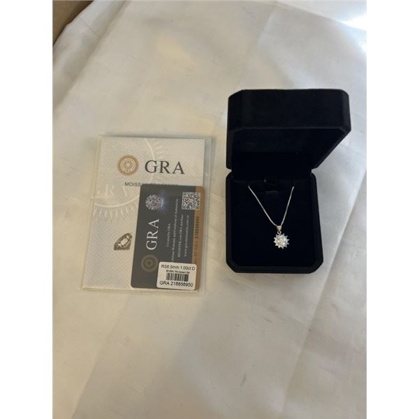 NEW S925 1.0CT MOISSANITE STONE SUNFLOWER NECKLACE, 16-17.5" LONG, MOUNTED IN 925 STERLING SILVER W/