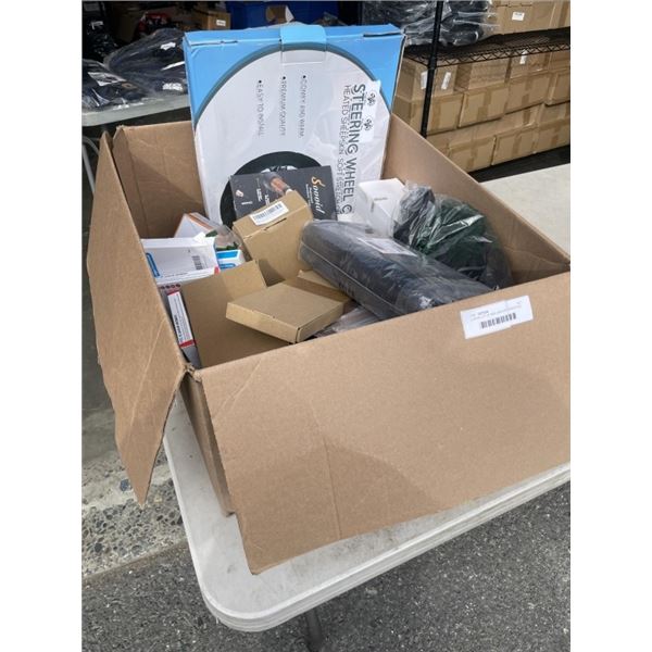 L;ARGE LOT OF MISC AMAZON OVERSTOCK NEW ITEMS INLCUDING HOUSEHOLD AND AUTOMOTIVE, WASHROOM SIGNS AND