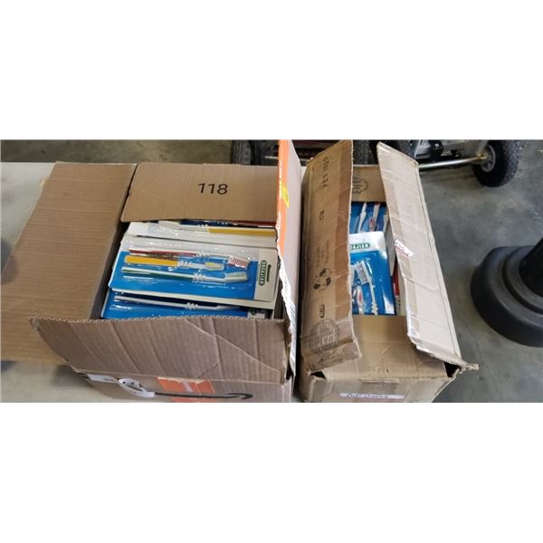 2 CASES OF NEW TOOTHBRUSH PACKS AND NAIL FILE PACKS
