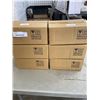 Image 1 : 6 CASES OF NEW 2OZ SMALL CLEAR GLASS BOTTLES WITH LIDS AND 3 FUNNELS, 24 PER BOX