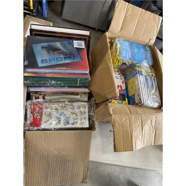 2 CASES OF NEW STICKER PACKS, PENCIL CRAYONS, AND SOME PHOTO ALBUMS