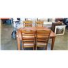 Image 1 : MISSION OAK STYLE DINING TBALE WITH EXTENSION AND 4 UPHOLSTERED DINING CHAIRS, TABLE HAS 2 STORAGE D