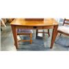 Image 2 : MISSION OAK STYLE DINING TBALE WITH EXTENSION AND 4 UPHOLSTERED DINING CHAIRS, TABLE HAS 2 STORAGE D