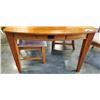Image 5 : MISSION OAK STYLE DINING TBALE WITH EXTENSION AND 4 UPHOLSTERED DINING CHAIRS, TABLE HAS 2 STORAGE D