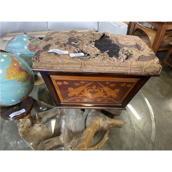 ANTIQUE HORSEHAIR STORAGE CHEST, GOOD ORIGINAL CONDITON AND WHEELS EXCEPT THE SEAT