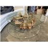 Image 1 : BURL BEVELLED GLASS TOP COFFE TABLE, 48 INCH