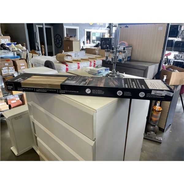 NEW 3PC FLOATING SHELF SET  - ACACIA WOOD, 2  24" AND 1  48" SHELVES