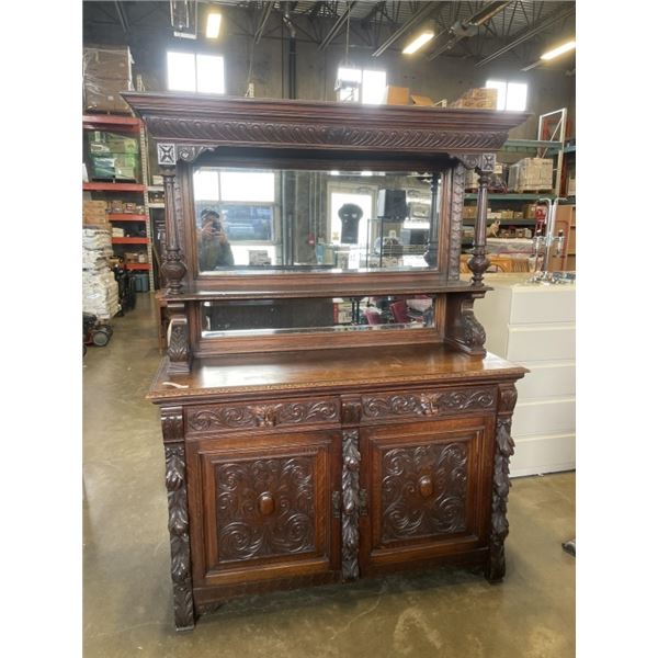 ANTIQUE HIGHLY CARVED 2PC DISPLAY CABINET WITH GALLERY