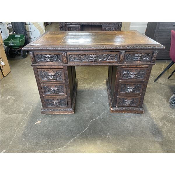 ANTIQUE LEATHER INSET 3PC DESK