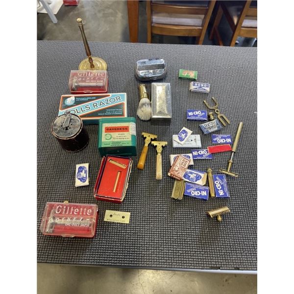 COLLECTION OF ANTIQUE RAZORS AND SHAVING ACCESSORIES